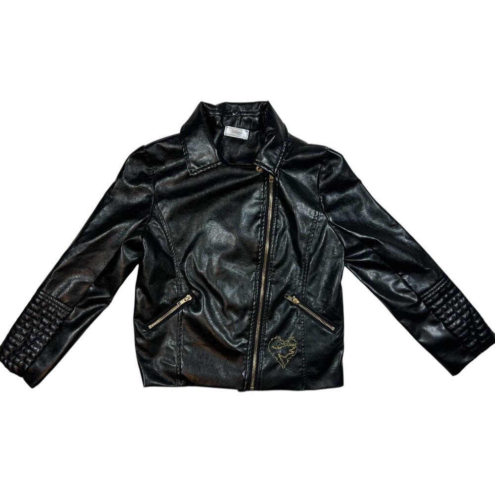 Disney D-Signed Girls Moto Jacket Black Faux Leather Medium 10-12 Zip Biker Coat